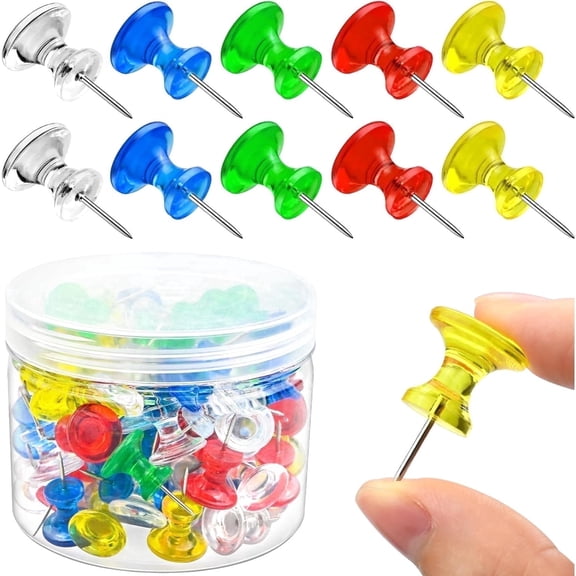 OFEFE 100 pack Thumb Tacks for Cork Board,Large Push Pins Multi-Color Thumb Tacks 1 inch Giant Push Pins Colored Push Pins for Bulletin Board