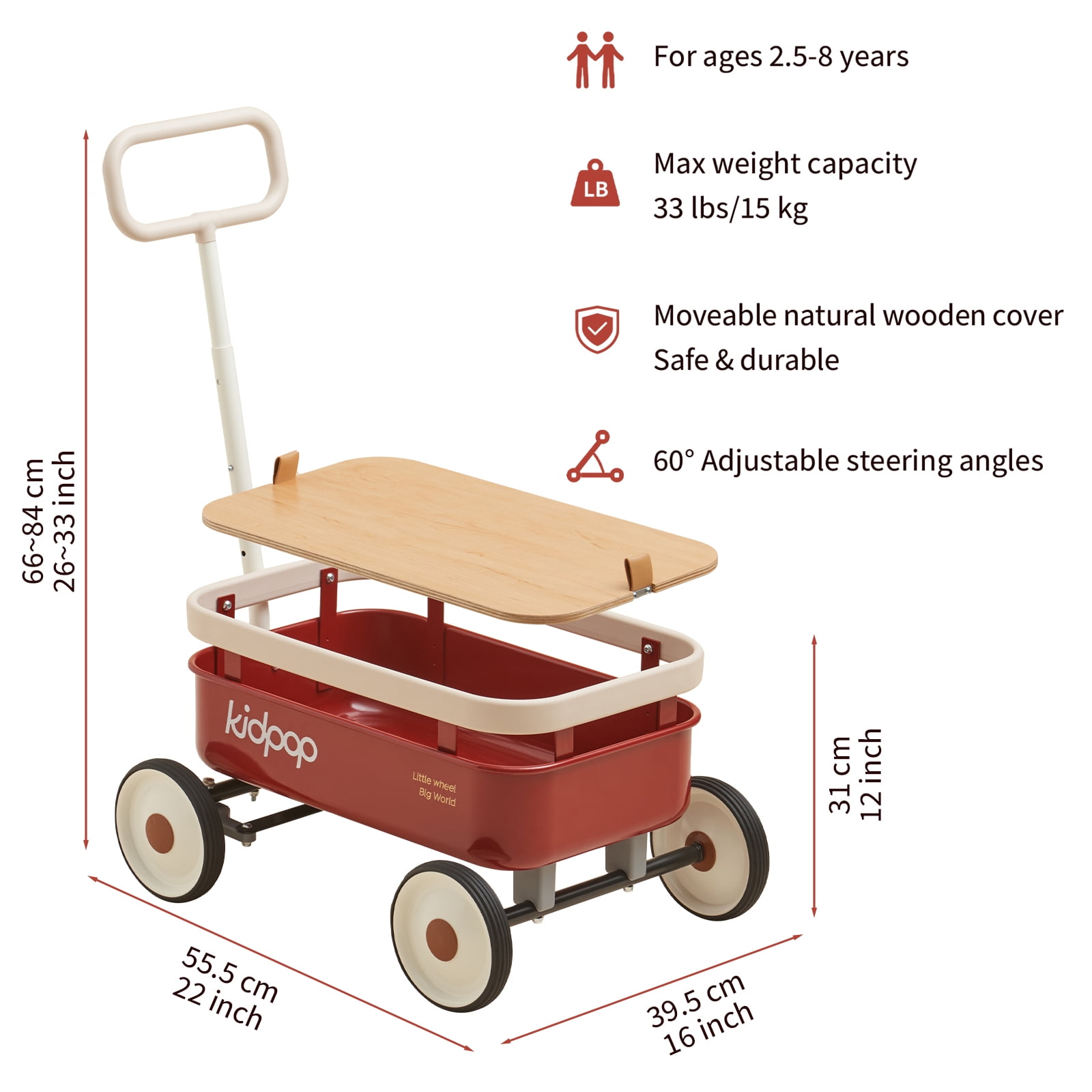 Kidpop PULA Wild 3-in-1 Kid's Pull-Along Wagon Toddlers Push Walker for 2.5-8 Years Old