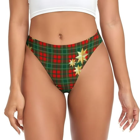 Qokaie Checkered With Golden Stars Printed Women s Cotton Thong Underwear  Sexy Breathable Panties G-string-Medium