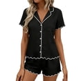 thumbnail image 6 of DYTTDG Solid Color Pajama Set for Women Short Sleeve Flouncing Cuff Shirt with Short Pajama Pant Set Soft Button Down & Drawstring, 6 of 6