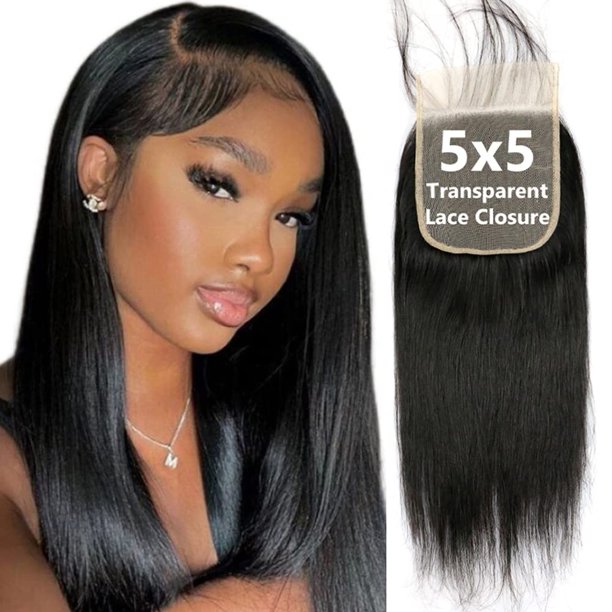 5x5 Transparente HD Cierre de encaje solo Cierre de cabello liso sedoso Encaje invisible 12A Brasileño Virgen Remy Cabello humano Cierre frontal Extensiones de cabello humano Pre arrancado Natural N