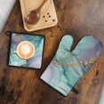 thumbnail image 5 of Green Purple Gold Marble Pattern Kitchen Oven Mitt and Pot Holder Sets 4 Pcs for Baking, Cooking and Grilling, Heat Resistant Up To 392 °F, 5 of 7