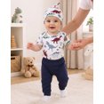 thumbnail image 6 of KIMI BEAR Newborn Baby Boy Layette Set 0-3 Months Winter Clothes 3 Packs Rompers Pants Coat with Hat Gloves Outfits Set Essentials Clothing Brown, 6 of 8