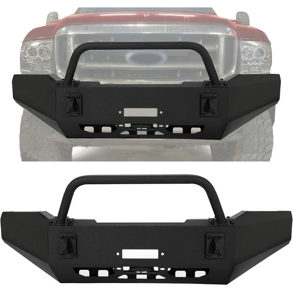 KOJEM Front Bumper Compatible with 1999-2004 Ford F250 F350 Super Duty W/Bull Bar Steel Powder Coated Black