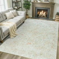 Wondo 4x6 Area Rug Printed Washable Rugs for Living Room Non-Slip Floor Carpet Soft Boho Vintage Rug Low Pile Water Repellent for Bedroom,Entryway,Kitchen,Indoor, Beige