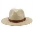 thumbnail image 1 of Sombrero Panamá de primavera y verano, accesorios con cinturón amarillo, sombrero de paja para playa, sombrero de jazz informal y transpirable, sombrero de paja, 1 of 5
