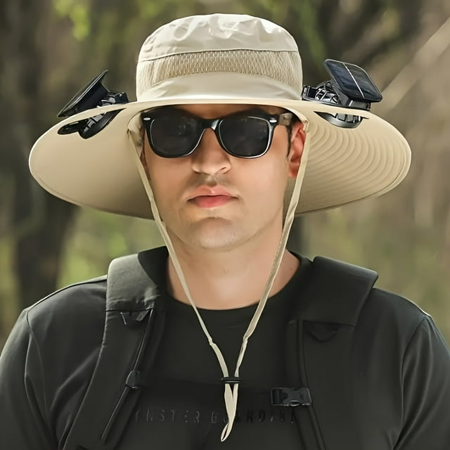 HLONK Solar Fan Hat For Men In Summer With A Large Brim And UV Protection. Fisherman‘S Hat For Mountain Climbing Fishing Sun Protection And Sun Shading
