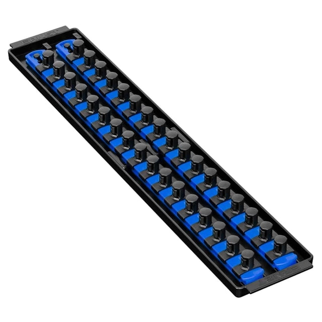 Ernst Manufacturing 19-Inch Socket Boss Organizer With Twist-Lock 2 Rails For 1/2-Inch Drive Sockets Blue Model 8457 - Secure And Durable Socket Storage Solution - Made In Usa