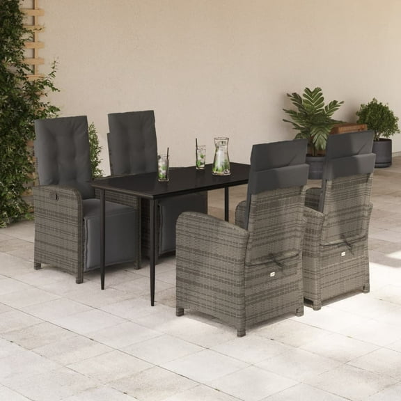 vidaXL 5 Piece Patio Dining Set with Cushions Gray Poly Rattan