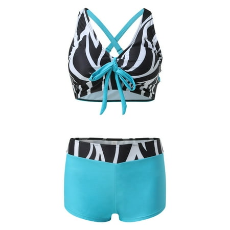 CAICJ98 Thong Bikini Swimsuit for Women Women s Printed Swimsuits Halter Top and Tie Side Bikini Bathing Suit Blue M