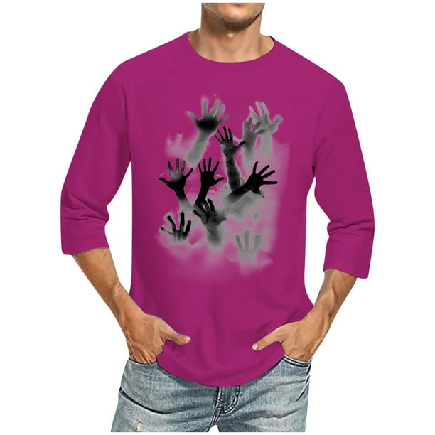 Camisas de Manga Larga para Hombres Imprimir Casual Cuello Redondo Blusa de Manga Corta, Camisas de Lino para Hombres