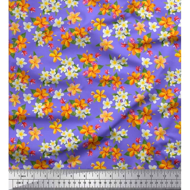 Soimoi Polyester Crepe Fabric Leaves & Flower Floral Print Sewing Fabric Yard 42 Inch Wide