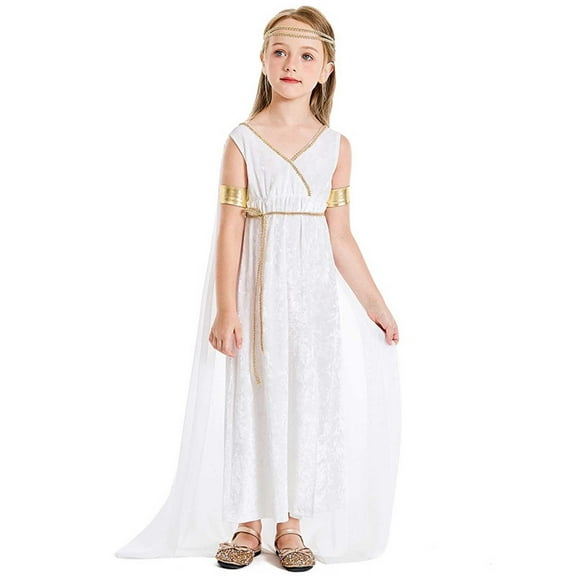 FYDUU Toddler Girls Halloween Outfits Greek Mythology Statue Of Girl White Toga Dress Gown School Performance Clothes Temperament Suit M