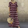 thumbnail image 2 of VEKDONE Women's Plus Size Maxi Dress Loose Fit Flowy Stripe Dresses Summer Short Sleeve V-Neck Tunics Long Dress Casual Lightweight T-shirt Dress, 2 of 6