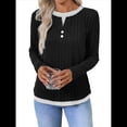 thumbnail image 3 of Camisetas Informales de Cuello Redondo y Bloques de Color para Mujer, de Larga y Corte Entallado, para Otoño Negro XXL, 3 of 9