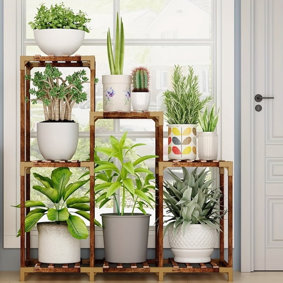 Hansabenne Plant Stand Multi-Tier for Multiple Plants– Corner Wooden Flower Shelf for Indoor/Outdoor, Living Room, Patio & Garden with Spacious Shelving, Bohemian Decor