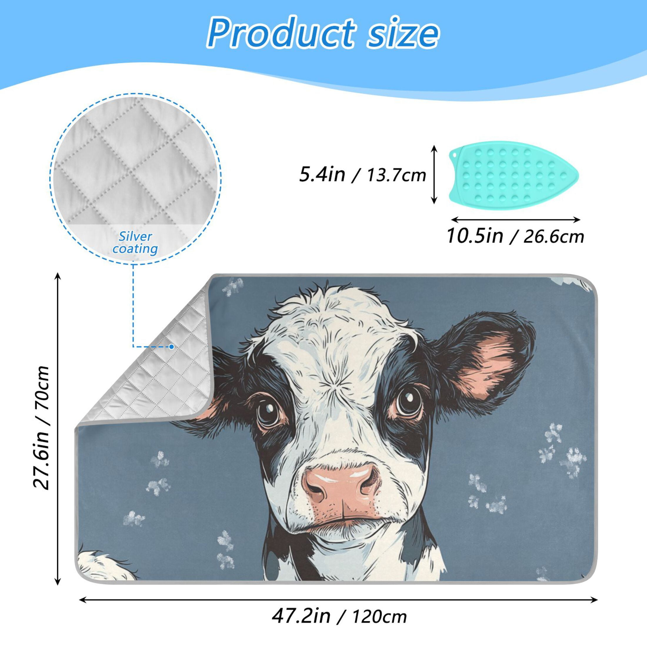 Cow Faces Hand Drawn Ironing Mat Blanket Portable Travel Ironing Pad Heat Resistant Pad 47.2" x 27.6”