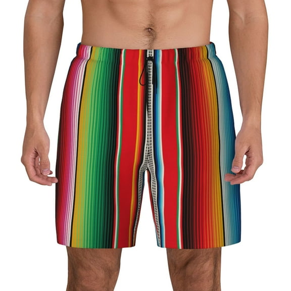 Kdxio Mexican Serape Blanket Stripes Print Men'S Swim Trunks With Compression Liner 7 Inch Inseam Quick Dry Swim Shorts