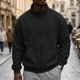 thumbnail image 2 of zip up jacket for men Mock Neck Track Jacket Lightweight Fleece Full Zip No Hood Athletic Casual Long Sleeve Sweatshirt with Pocket Black, 2 of 6