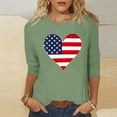 thumbnail image 4 of Womens 3/4 Sleeve American Flag T Shirt Patriotic Shirts 4th of July Tops Casual Crew Neck Lounge Wear Green, XXL, 4 of 4