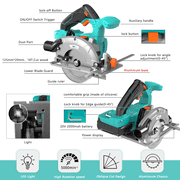 NEWONE 20V Cordless Circular Saw 5000RPM Rotating Speed 5 inch Blade Adjustable Cutting Depth 45°/90° with 2.0Ah Battery and Charger Brushless Circular Saw