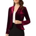thumbnail image 4 of INSPIRE CHIC Women's Notched Lapel Long Sleeve Button Velvet Blazer XL Burgundy, 4 of 6
