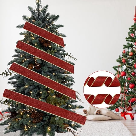 kcavykas Christmas Ornaments Holiday Gift Wrap Gold Vermicelli Mesh Ribbon 2 Meter Christmas Tree Satin Edge Ribbon Roll Metallic Decorative Trim for Bows Wreaths Floral Crafts Party Decor Gift Wrap