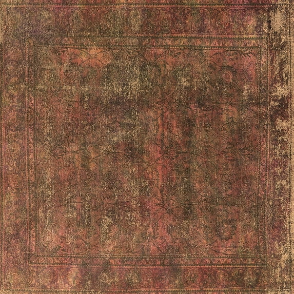 Ahgly Company Indoor Square Oriental Brown Industrial Area Rugs, 8' Square