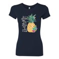 thumbnail image 2 of Pineapple Stand Tall Wear Crown And Stay Sweet Inside Arty Inspirational Pop Culture Womens Slim Fit Junior Tee, Navy, Small, 2 of 3