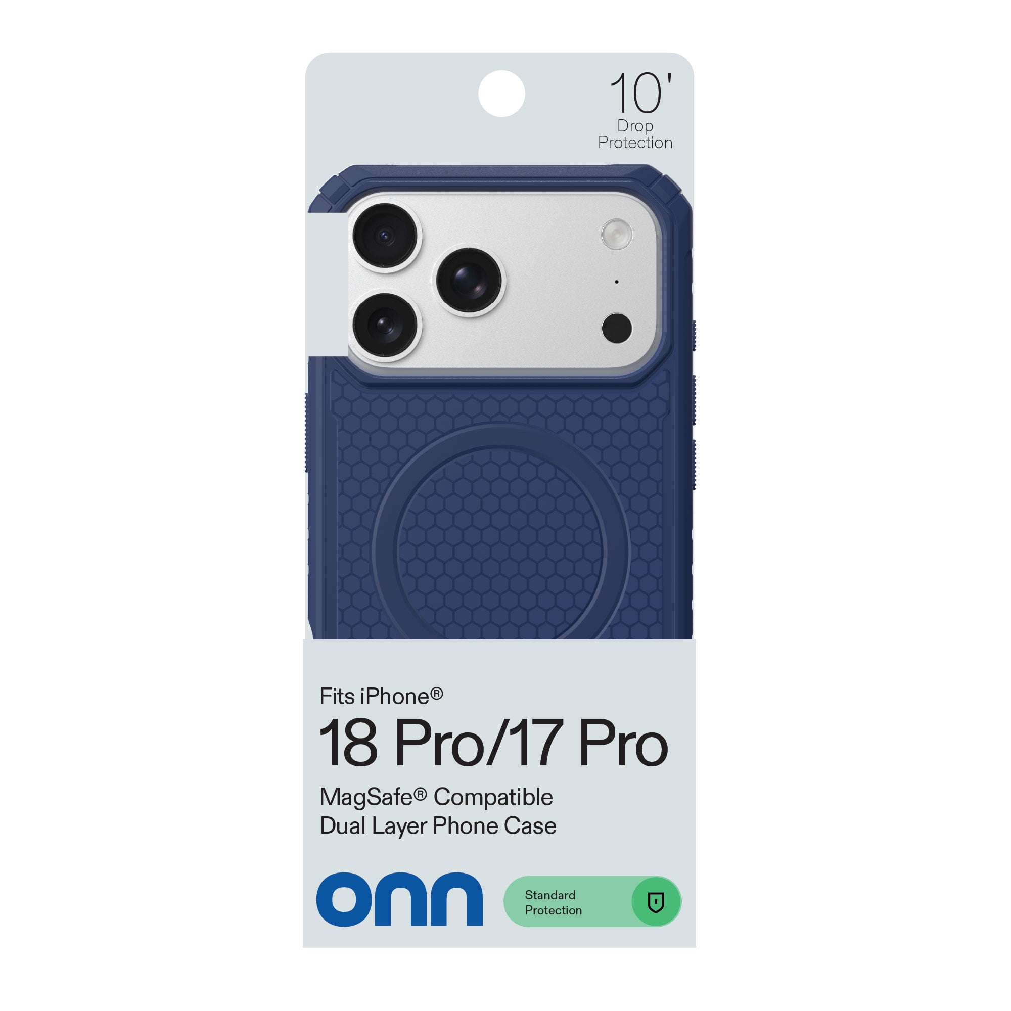 onn Honeycomb Dual-Layer Phone Case for iPhone 18 Pro / 17 Pro, MagSafe Compatible - Blue