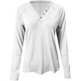thumbnail image 4 of IROINNID Womens Long Sleeve V-Neck Shirts T-Shirt Autumn Solid Loose Blouse Tops,White, 4 of 6