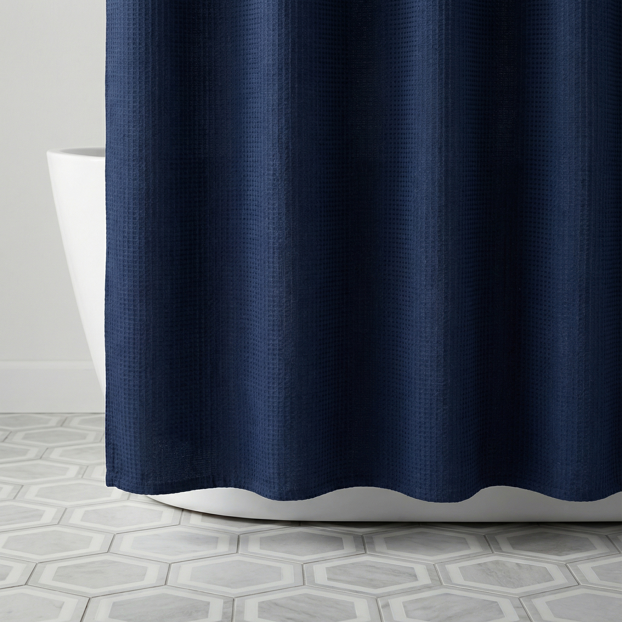 Unique Bargains Modern Waffle Weave Shower Curtain with 12 Hooks Indigo 71"W x 71"L