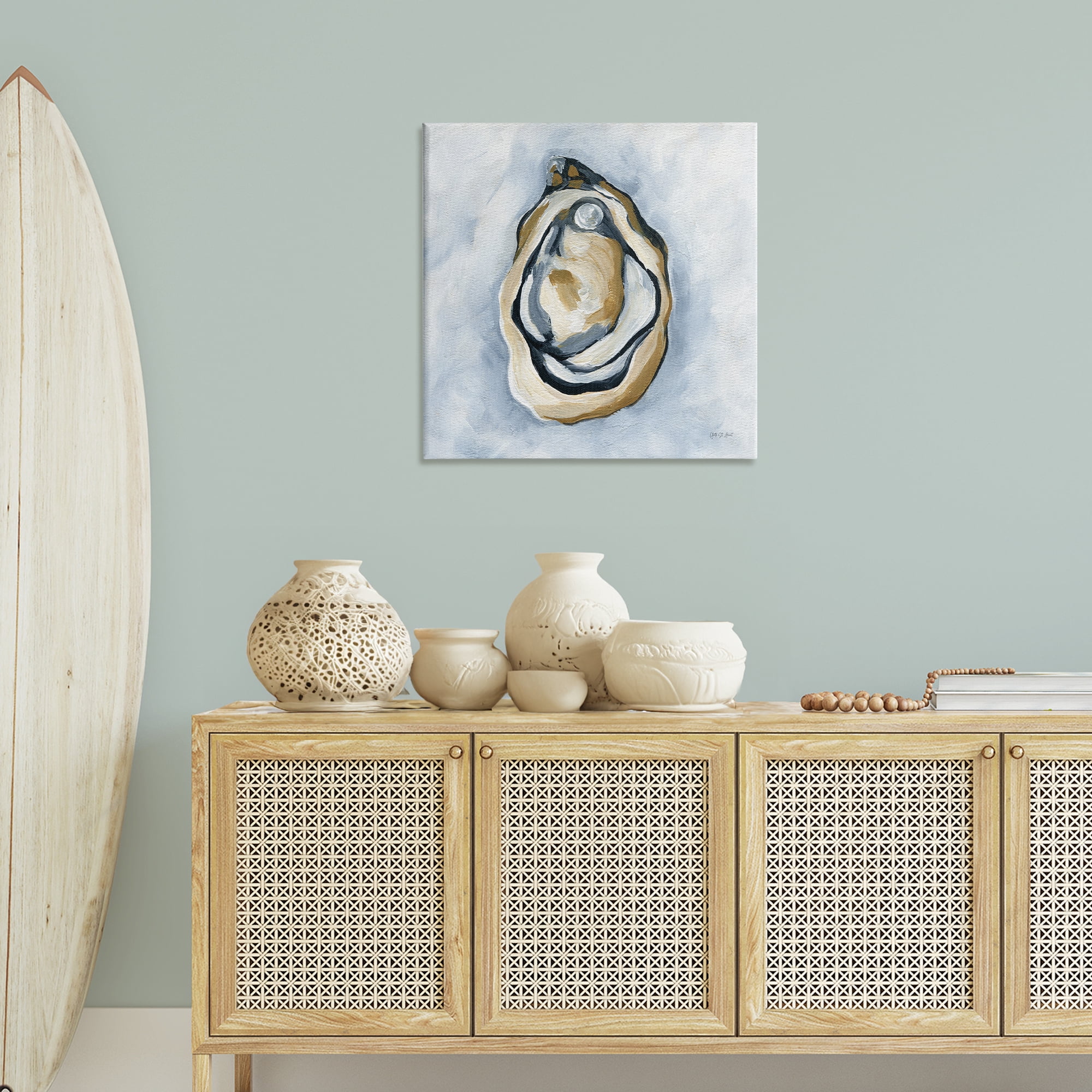Stupell Industries Oyster with Pearl Coastal Painting Gallery Wrapped Canvas Art Print Wall Art, 30 x 30