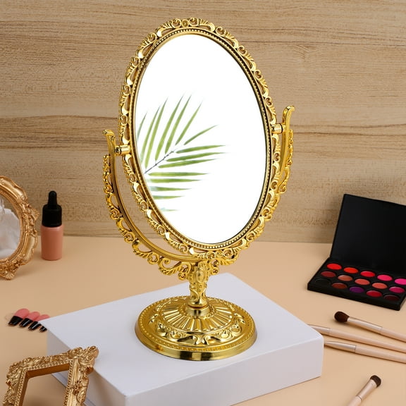 Baluue Vintage Mirror for Vanity Oval Makeup Mirror Golden 360 Degrees Rotation Women Home 1Pcs