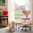 thumbnail image 3 of Pinmoco Cross Legged Office Chair, Pink Teddy Fabric Cute Ergonomic Swivel Vanity Chair, Heavy Duty Wide Seat for Bedroom & Home Office, Armless, 3 of 17