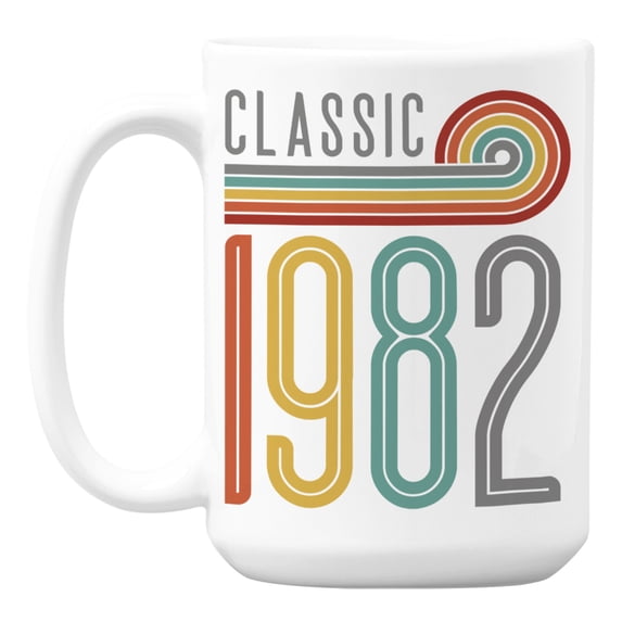 Vintage Classic 1982 feat. Rainbow Stripes, Birthday Coffee & Tea Mug Cup (15oz)