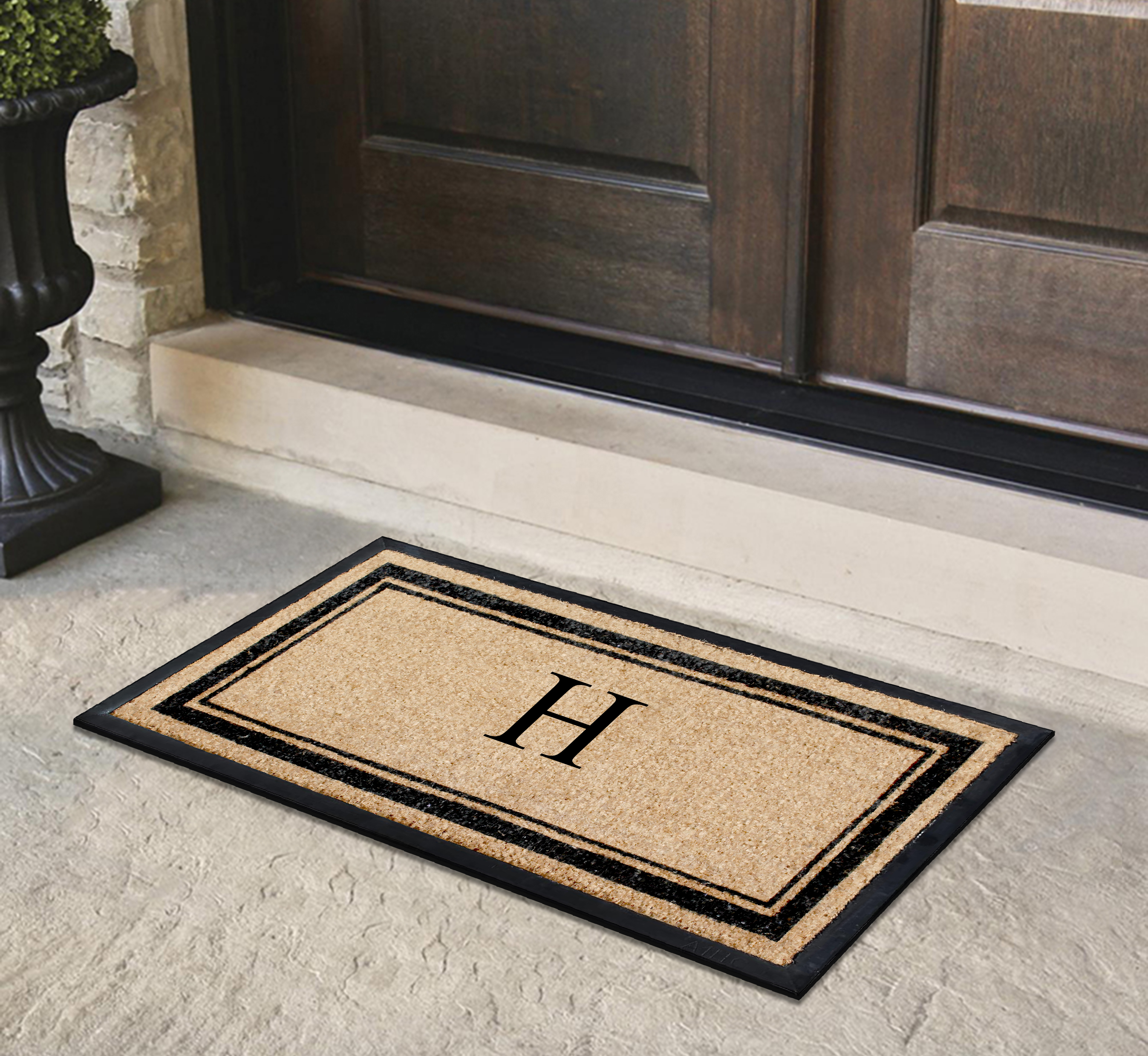 A1HC Natural Coir & Rubber 24"x48" Monogrammed Plain Border Door Mat, Heavy-Duty, Low-Profile, Anti-Shed, Easy to Clean, Outdoor