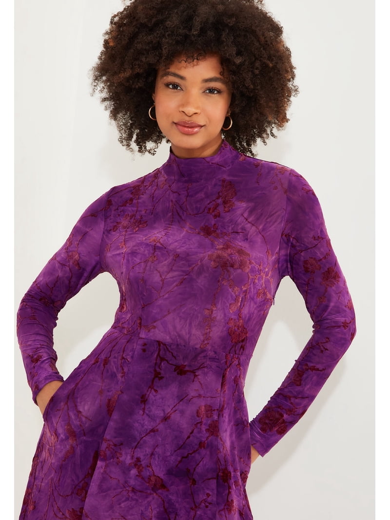 Joe Browns Mockneck Burnout Midi Dress - S, Purple Vine