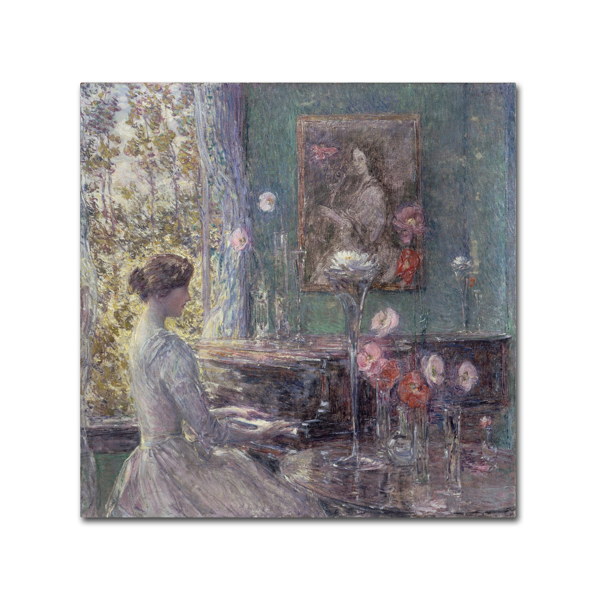 Woman sells flowers by Childe Hassam Giclee Fine Art Print Repro on Canvas