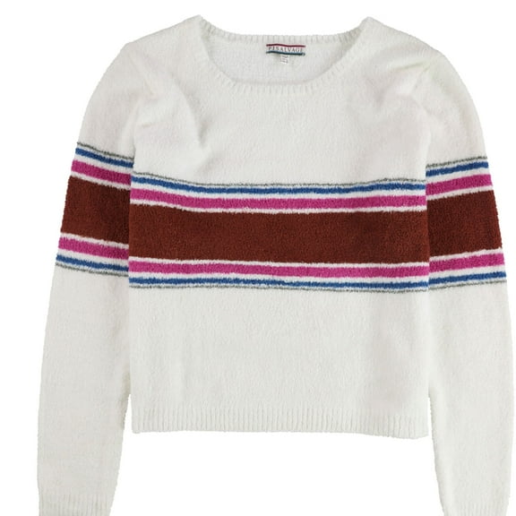 P.J. Salvage Womens Fuzzy Striped Pajama Sweater, Off-White, Medium