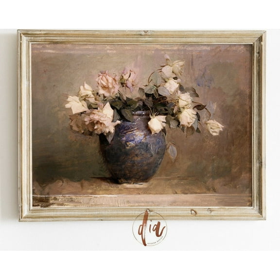 Blush Pink Roses Print, Bouquet Of Flowers, Vintage Still Life, French Country Farmhouse Decor, Botanical Kitchen Shelf Art Wall Art, Modern Wall Decor, 8x12 UNFRAMED