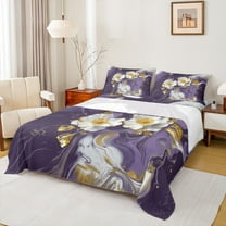 Homewish Marble Artwork Adult Twin Sheet Sets, Romantic Purple Abstract Twin Fitted Sheet, Modern Fashion Art Flat Sheet, Breathable Home Decor, 3-Piece