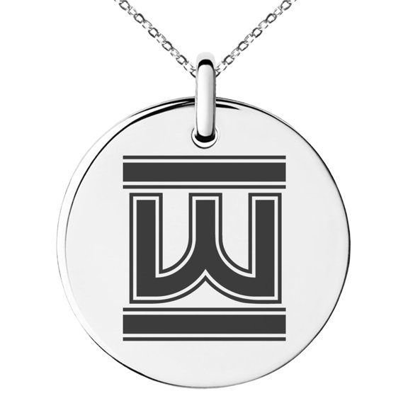 Stainless Steel Letter W Initial Empire Monogram Engraved Small Medallion Circle Charm Pendant Necklace