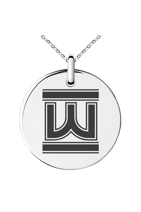 Stainless Steel Letter W Initial Empire Monogram Engraved Small Medallion Circle Charm Pendant Necklace