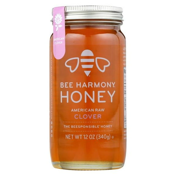 Bee Harmony, US Clover Honey, 12 oz Glass Jar, No Allergens