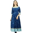 thumbnail image 5 of Bimba Women's Printed Kurta Ethnic Cotton Anarkali Kurti Bollywood Casual Dress, Navy Blue, 4, 5 of 9