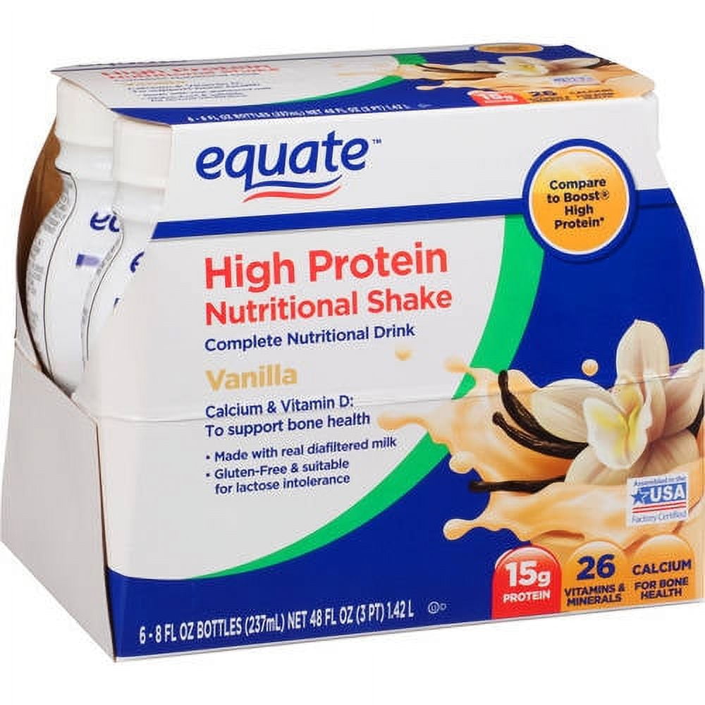 Equate Vanilla High Protein Nutritional Shakes, 8 FL OZ, 6 Count
