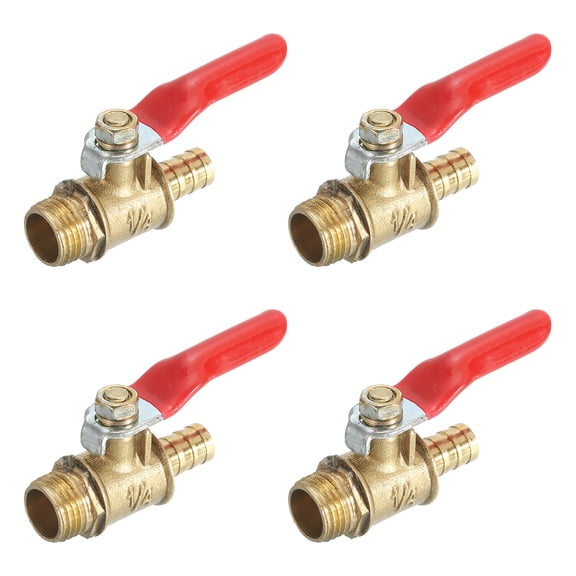 4Pack Brass Water Mini Ball Valve Shut Off Switch, G1/4" Male x 5/16" Hose Barb, 180 Degree