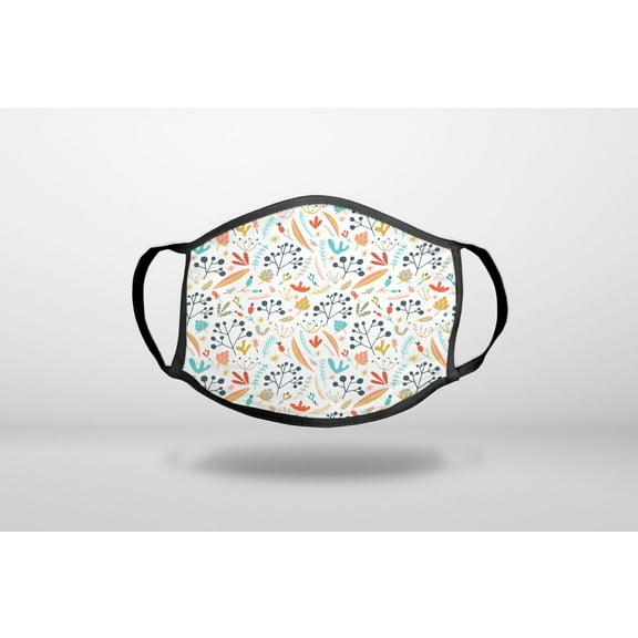 Modern Floral - White Red Navy - 3-Ply Reusable Soft Cloth Face Covering, Unisex, Cotton Inner Layer