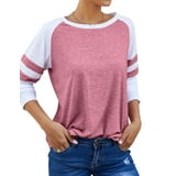 STARVNC Women Stripe Splice Long Sleeve Crew Neck Shirt - Walmart.com